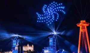 A drone show at night
